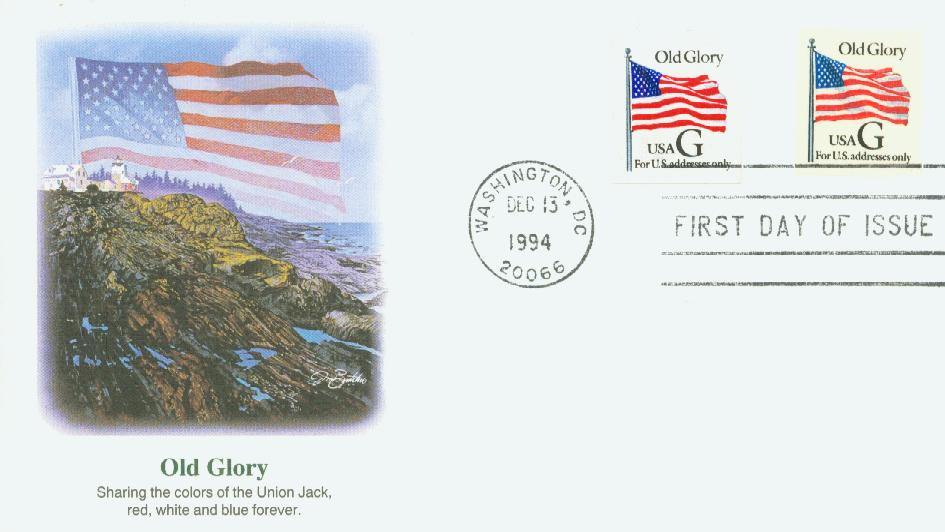 2886-87 - 1994 32c G-rate Old Glory, black "G", self-adhesive, First Day Cover