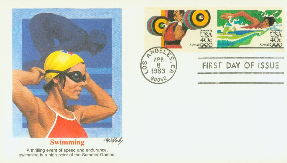 C108u - 1983 40c Summer Olympics '84: Women's Swimming & Weightlifting, First Day Cover