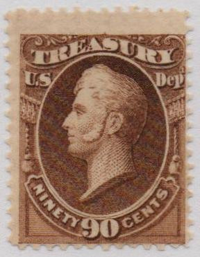 O82 - 1873 90c Treasury Department Official, Brown, Hard Paper