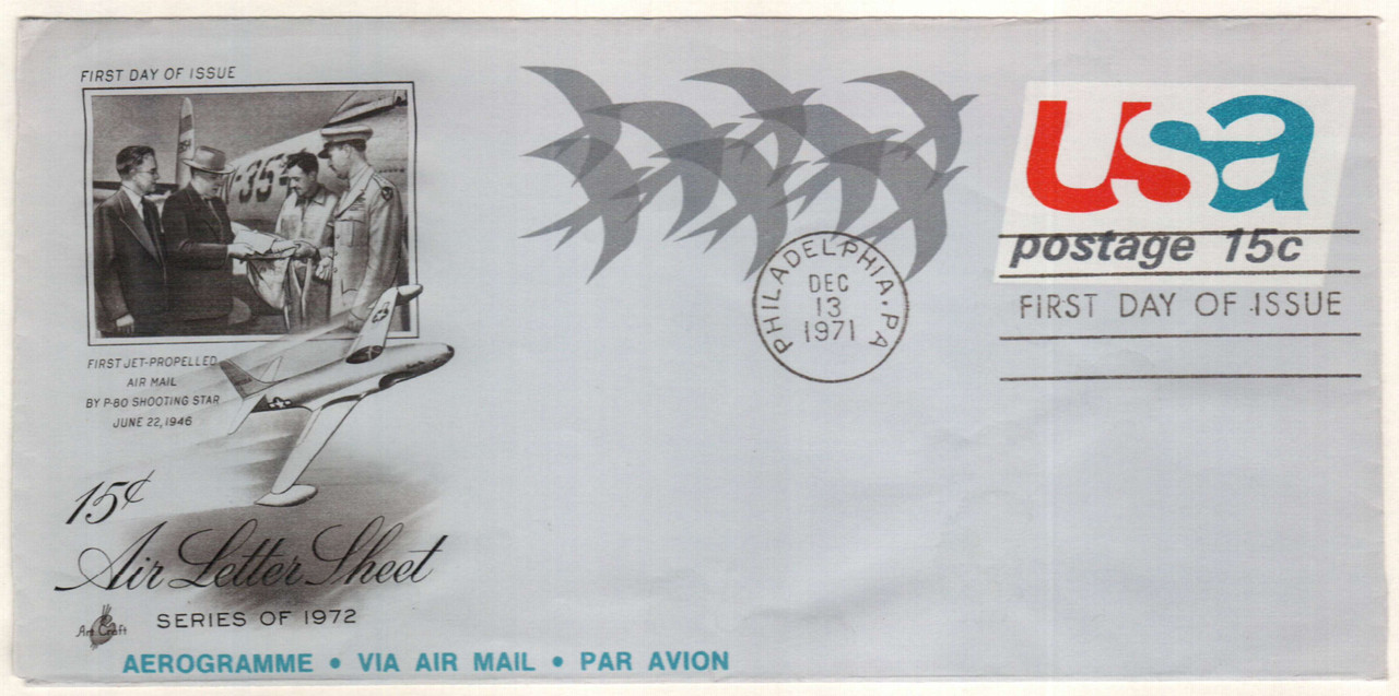 UC44a - 1971 15c Air Post Envelope - Birds in Flight, "AEROGRAMME" inscription