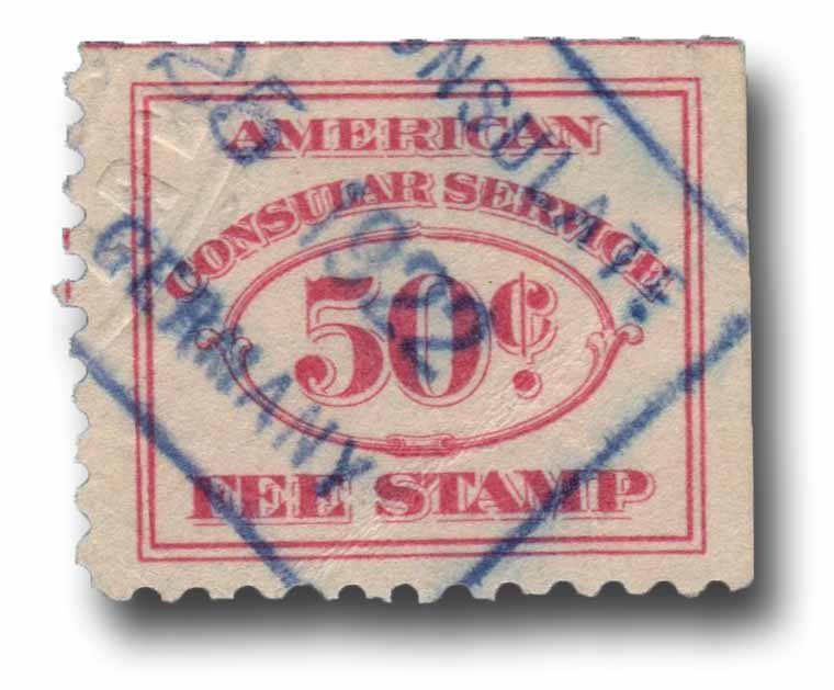 RK9 - 1906 50c American Consular Service Fee Stamp, Carmine, Perf. 10