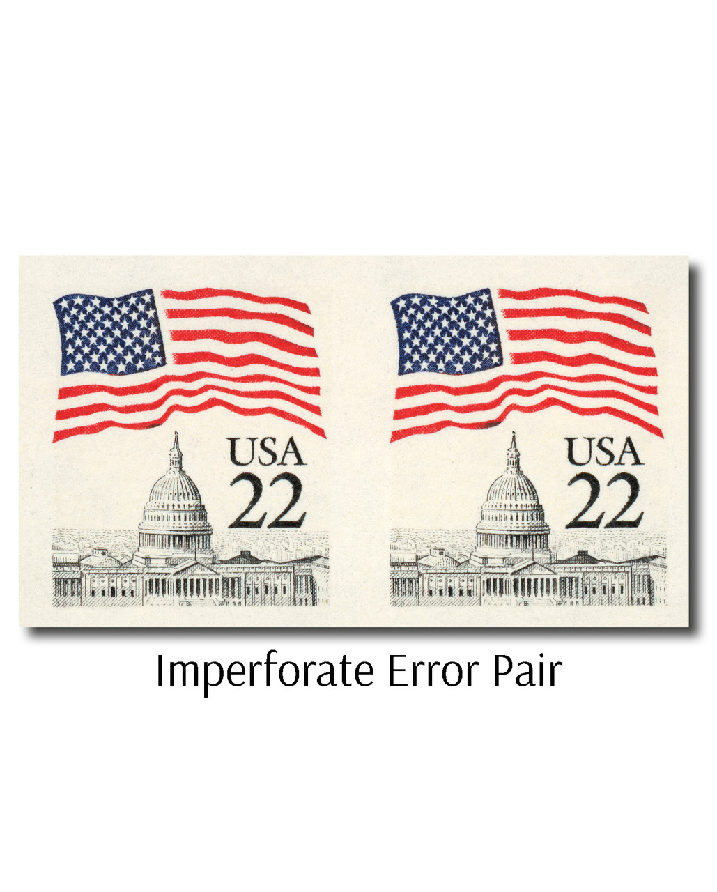 2115f - 1985 22c Flag over Capitol, Imperf. Error - Mystic Stamp