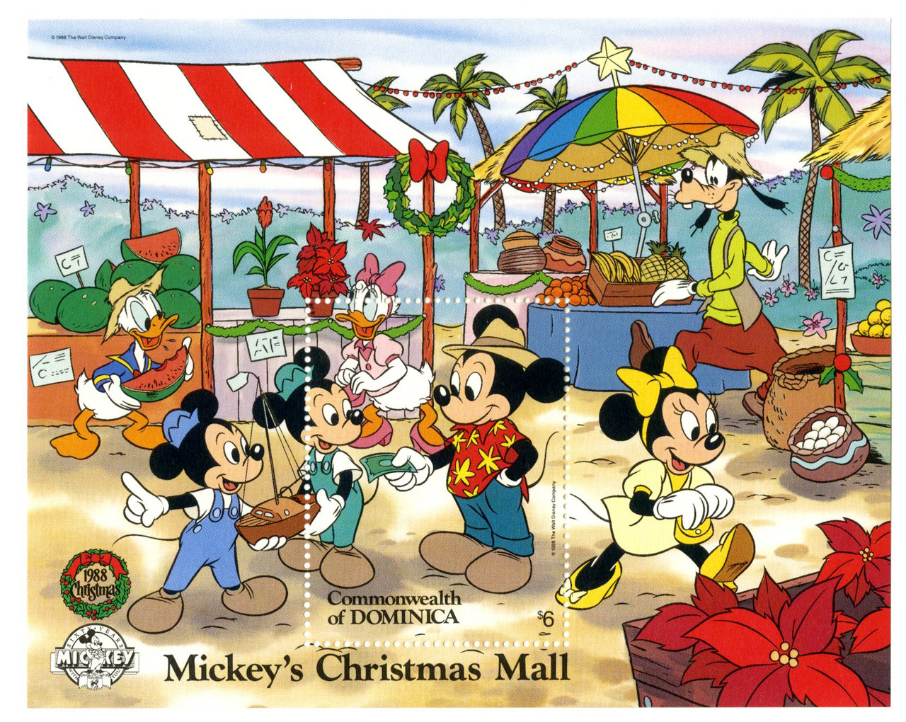 MDS260B - 1988 Disney Christmas Celebrates Mickey's 60th Anniversary, Mint Souvenir Sheet, Dominica