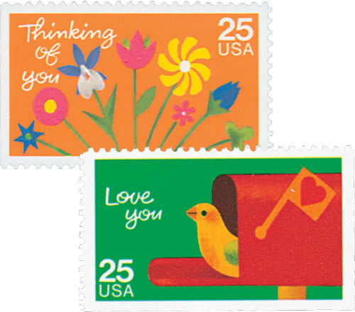 2397-98 - 1988 25c Special Occasions: Thinking of You & Love You, Booklet Pane of 6 Stamps