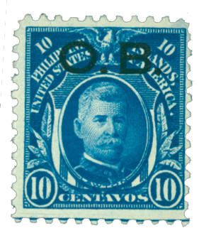 PHO9 - 1931 10c Philippine Islands Official Stamp, General Henry W. Lawton, Deep Blue, Unwatermarked, Perf. 11, Black Overprint