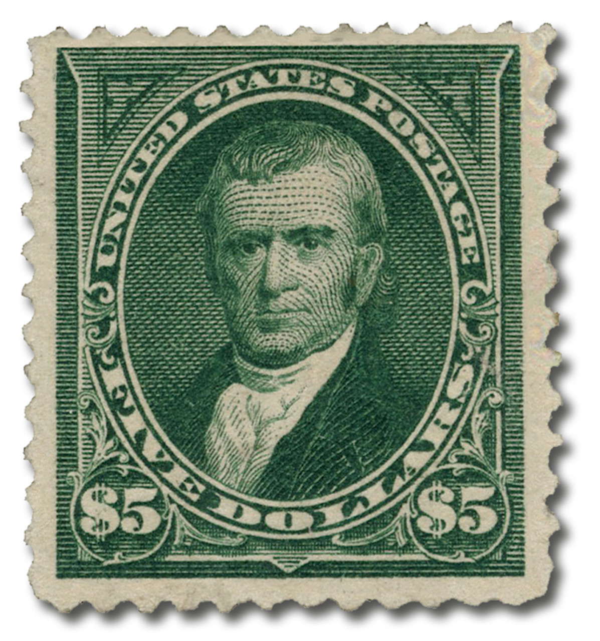 263 - 1894 $5 John Marshall, Dark Green, Unwatermarked, Perf. 12