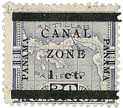 CZ16a - 1906 1c on 20c Map of Panama, Violet, Canal Zone Overprint Type b