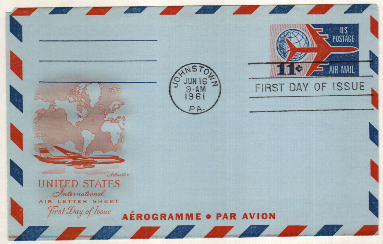 UC35 - 1961 11c Air Post Stamped Envelope, Jet Airliner & Globe