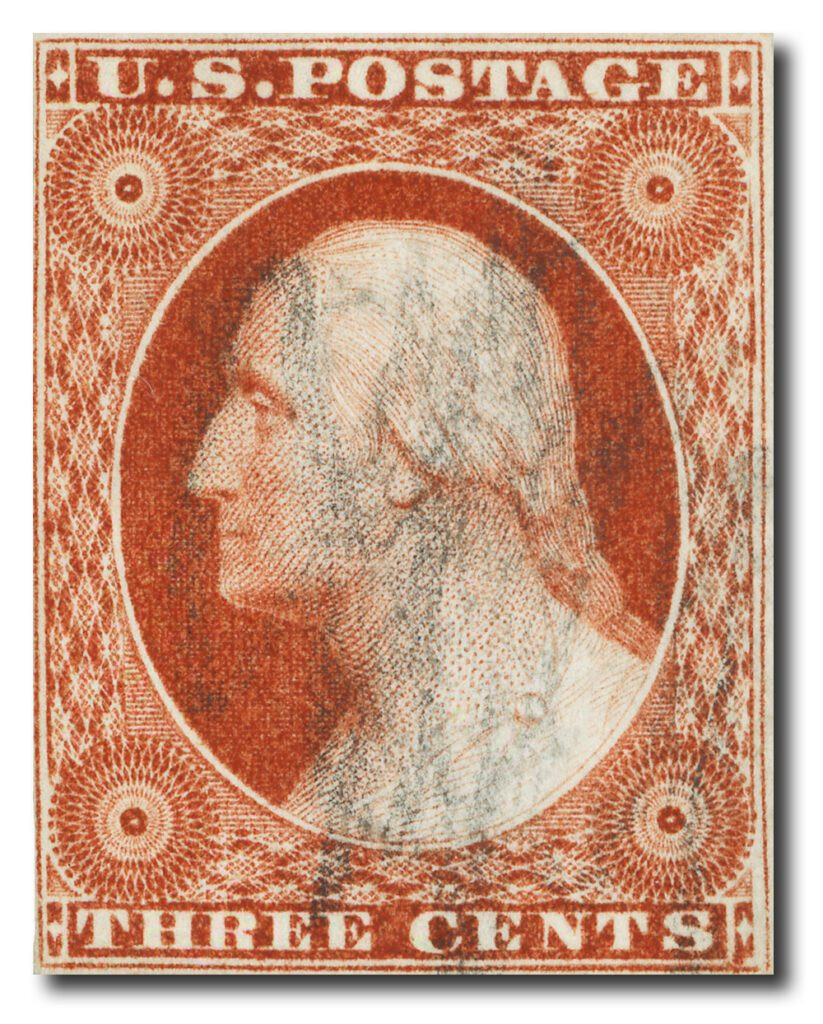 切手111006 10A - 1851-57 3c Washington, Orange Brown, Type II, Imperf