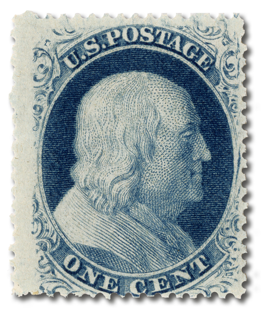 24 - 1857 1c Franklin, Blue, Type V, Perf. 15.5 - Mystic