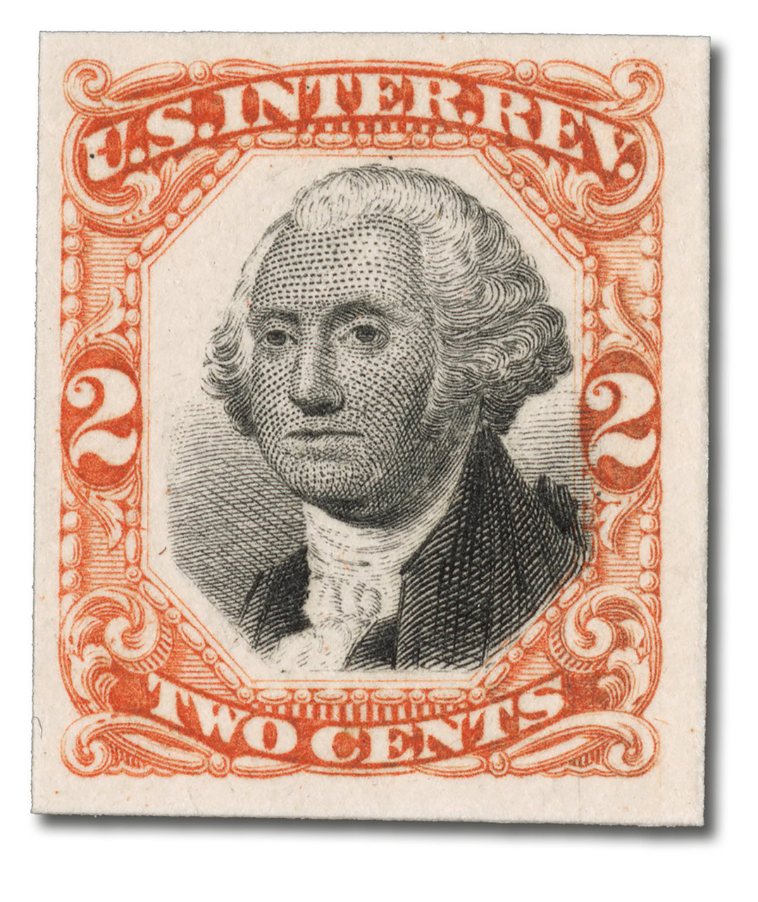 R135P4 - 1871-72 2c U.S. Internal Revenue Stamp, Orange & Black, Plate Proof on Crad