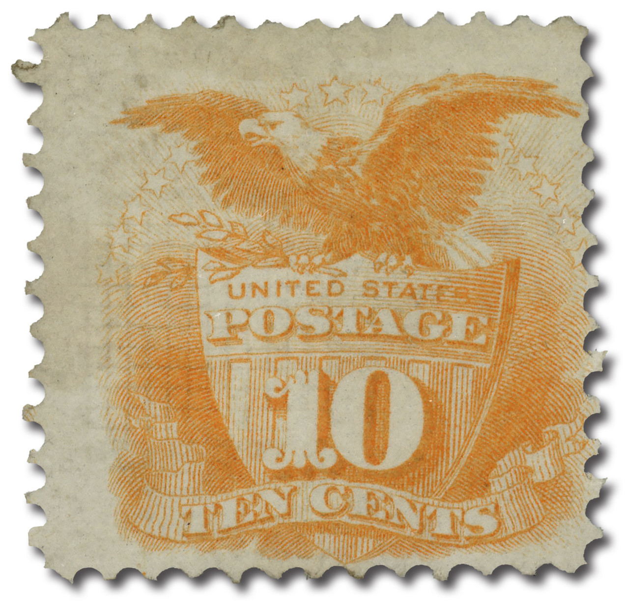 116 - 1869 10c Shield & Eagle, Yellow, Hard Wove Paper, G Grill