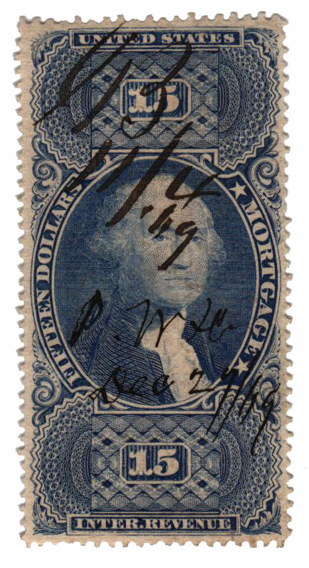 R97e - 1862-71 $15 U.S. Internal Revenue Stamp, Mortgage, Ultramarine, Perf. 12