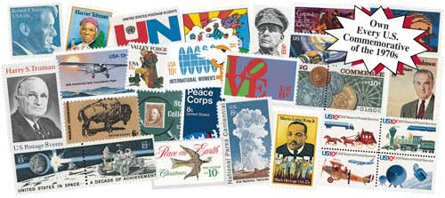 M207 - 1970s Commemoratives, 321 stamps, mint - Mystic Stamp Company