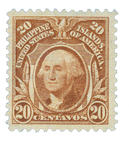 PH248 - 1906 20c Washington, Orange Brown, Philippines Regular Issue, Double Line Watermark, Perf. 12