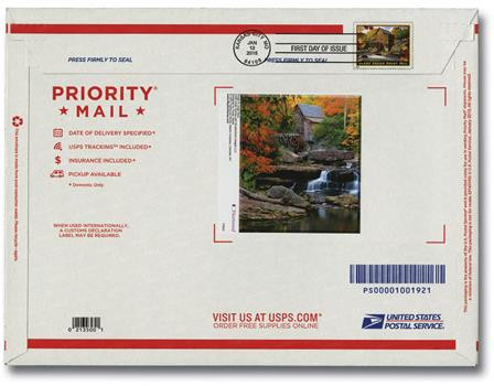 U689 - 2015 $5.75 Glade Creek Grist Mill, Priority Mail Stamped Envelope, First Day Cover