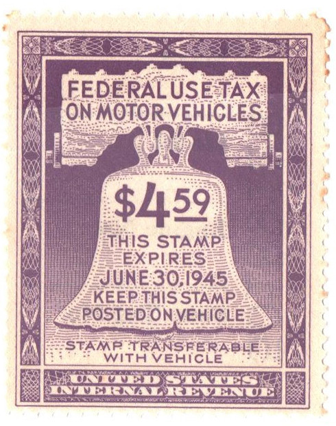 RV31 - 1944 $4.59 Motor Vehicle Use Tax, violet (gum on face, control no. & inscription on back)