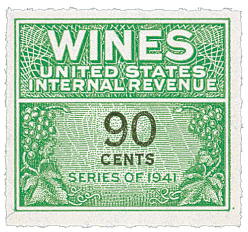 RE144 - 1942 90c Cordials, Wines, Etc. Stamp, Green & Black, Rouletted 7