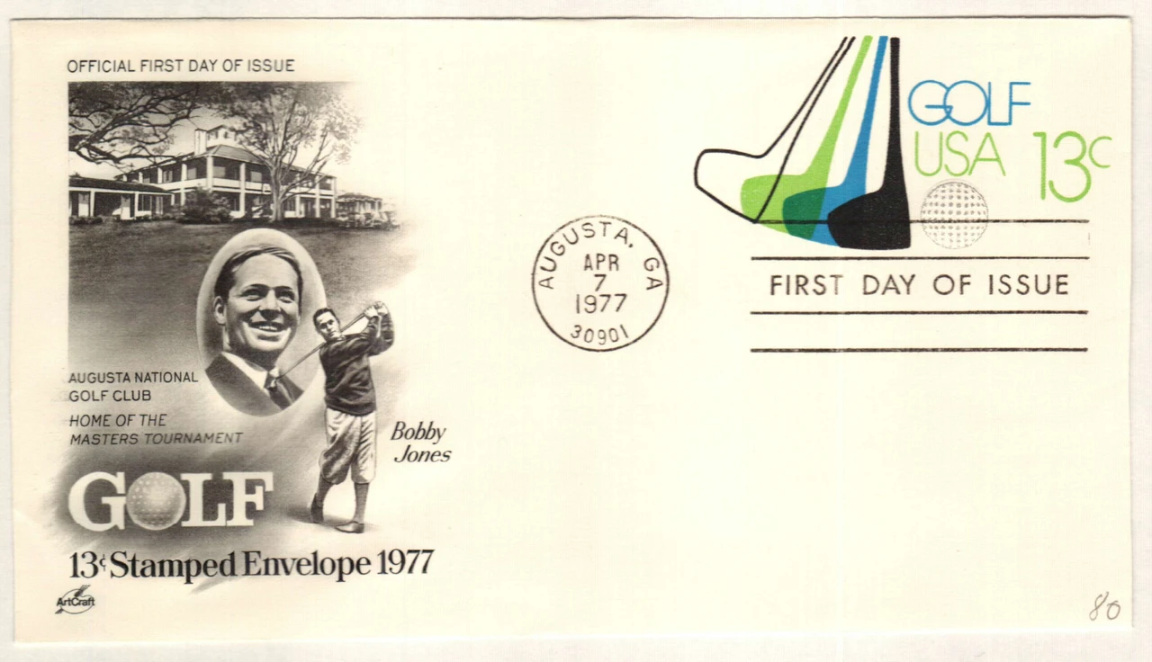 U583 - 1977 13c Golf Club & Ball, Black, Blue & Yellow Green, Stamped Envelope