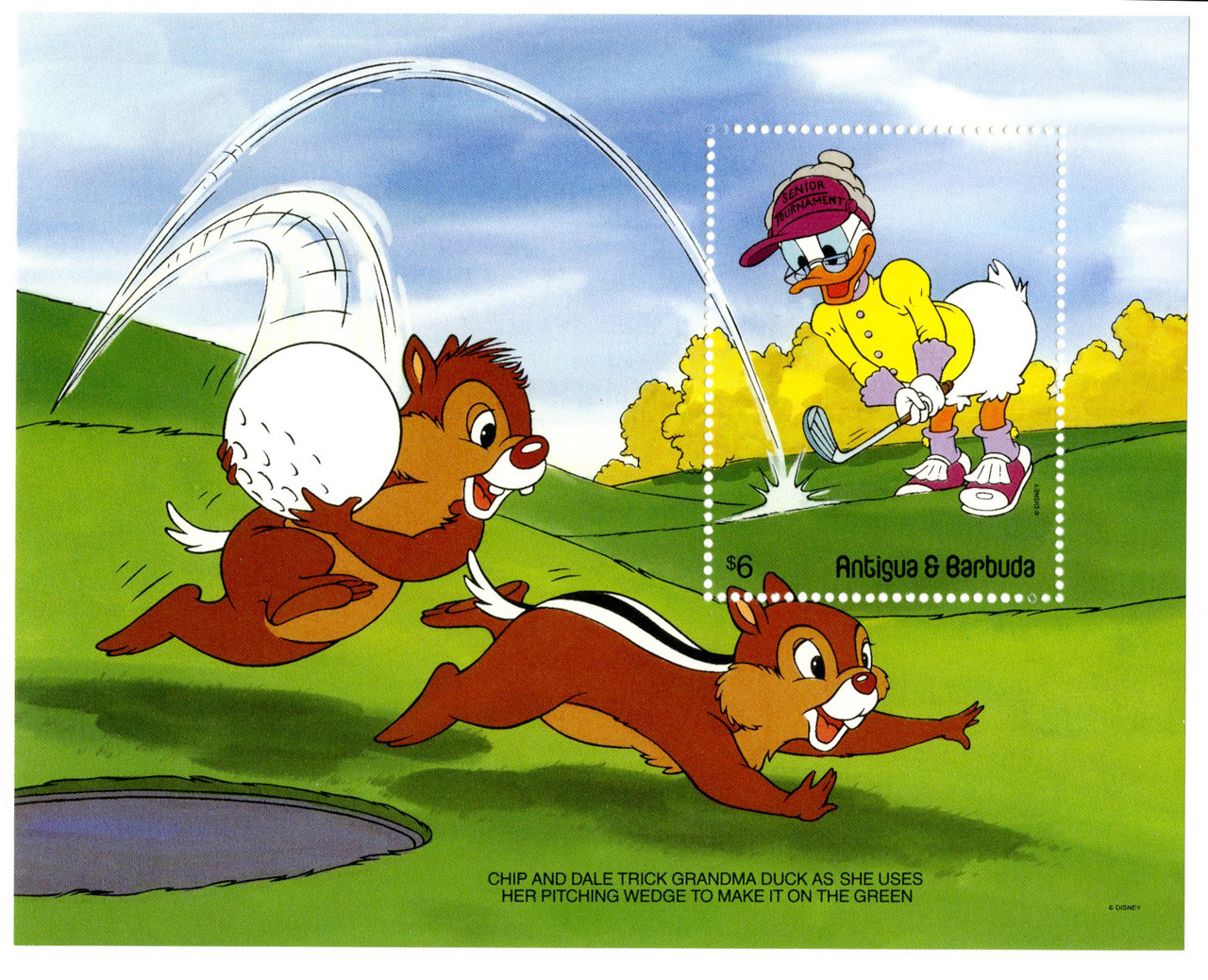 MDS231B - 1991 Disney Friends - Play Golf, Mint Souvenir Sheet, Antigua-Barbuda