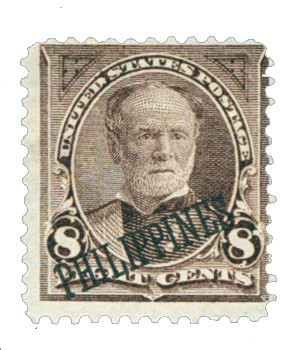 PH222 - 1901 8c William T. Sherman, Violet Brown, Double Line Watermark, Philippines Black Overprint