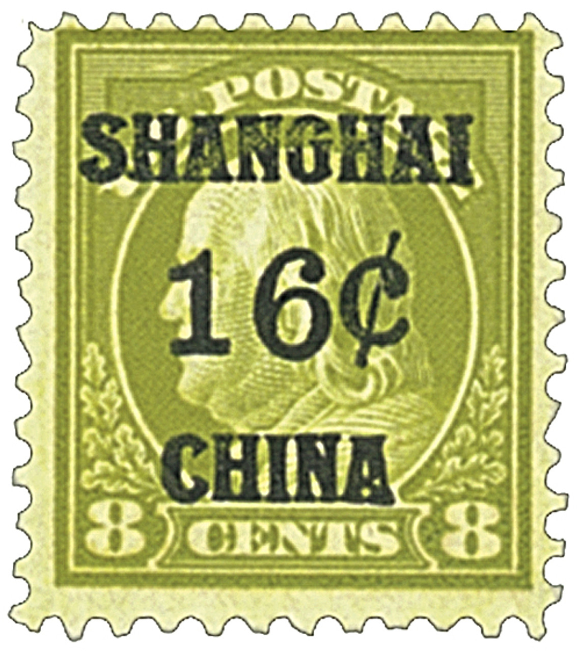 K8 - 1919 16c on 8c Franklin, Olive Bister, Shanghai