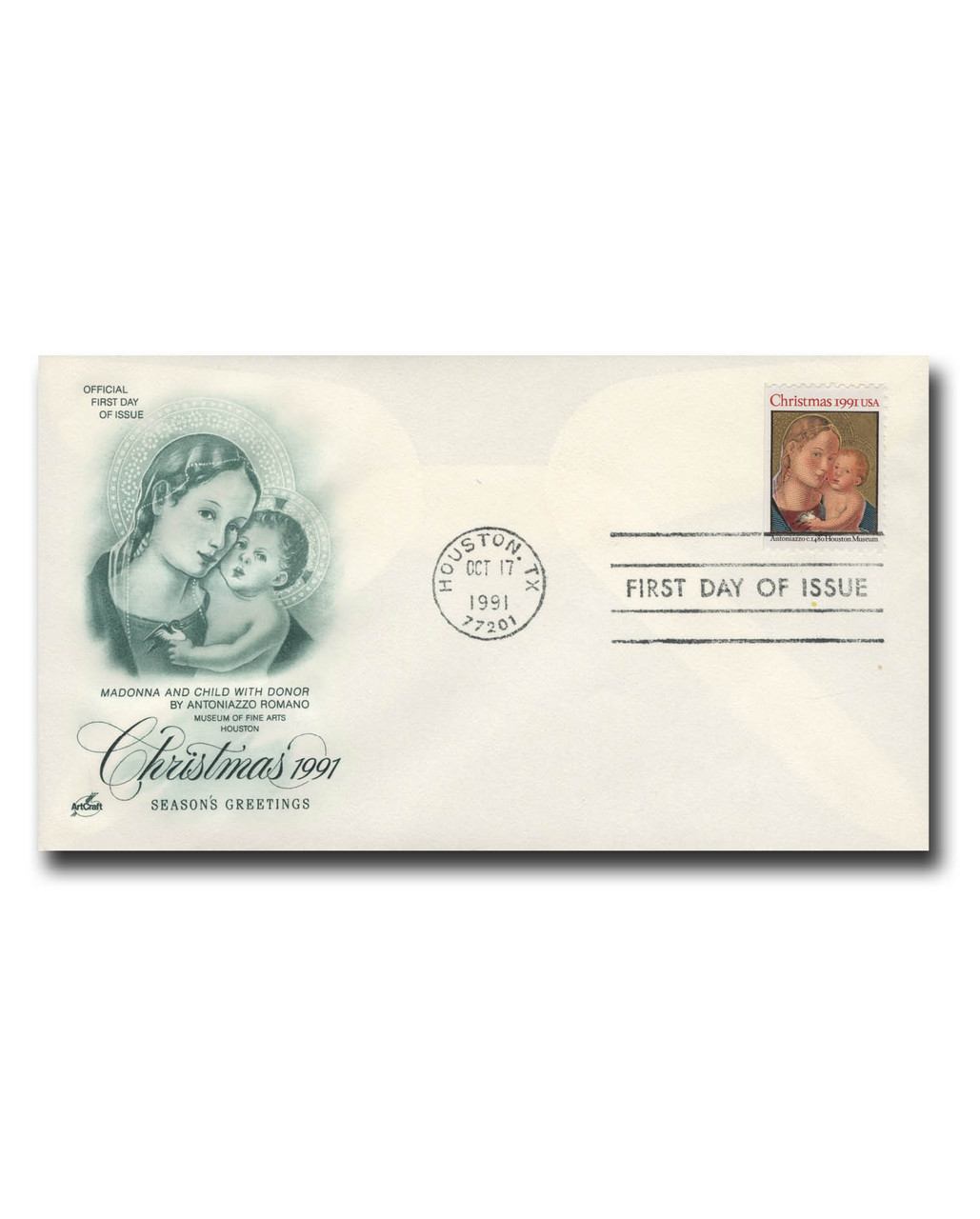 2578as - 1991 29c Madonna & Child, Booklet Single, First Day Cover
