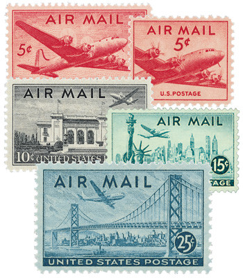 C32-36 - 1946-47  US Airmails, Rotary Press, Set of 5 Stamps