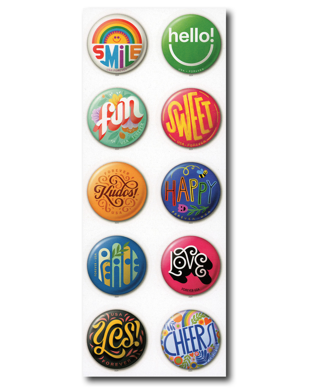 切手101 5919-28 - 2024 First-Class Forever Stamp - Pinback Buttons