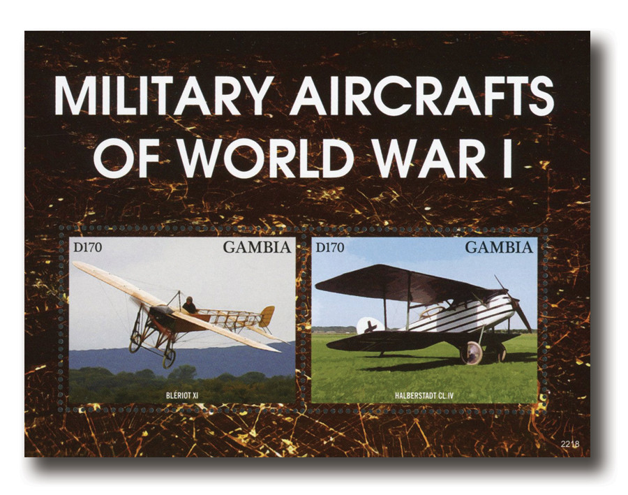 MFN568 - 2022 D170 Military Aircrafts of World War I, Mint Souvenir Sheet of 2, Gambia
