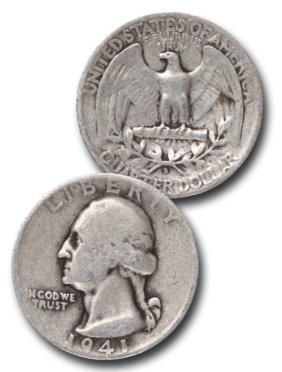 1941.42.45年 ワシントン クォーター銀貨3枚 銀90% シルバー900 CQ-941D - 1941-D George Washington Silver Quarter - Mystic Stamp