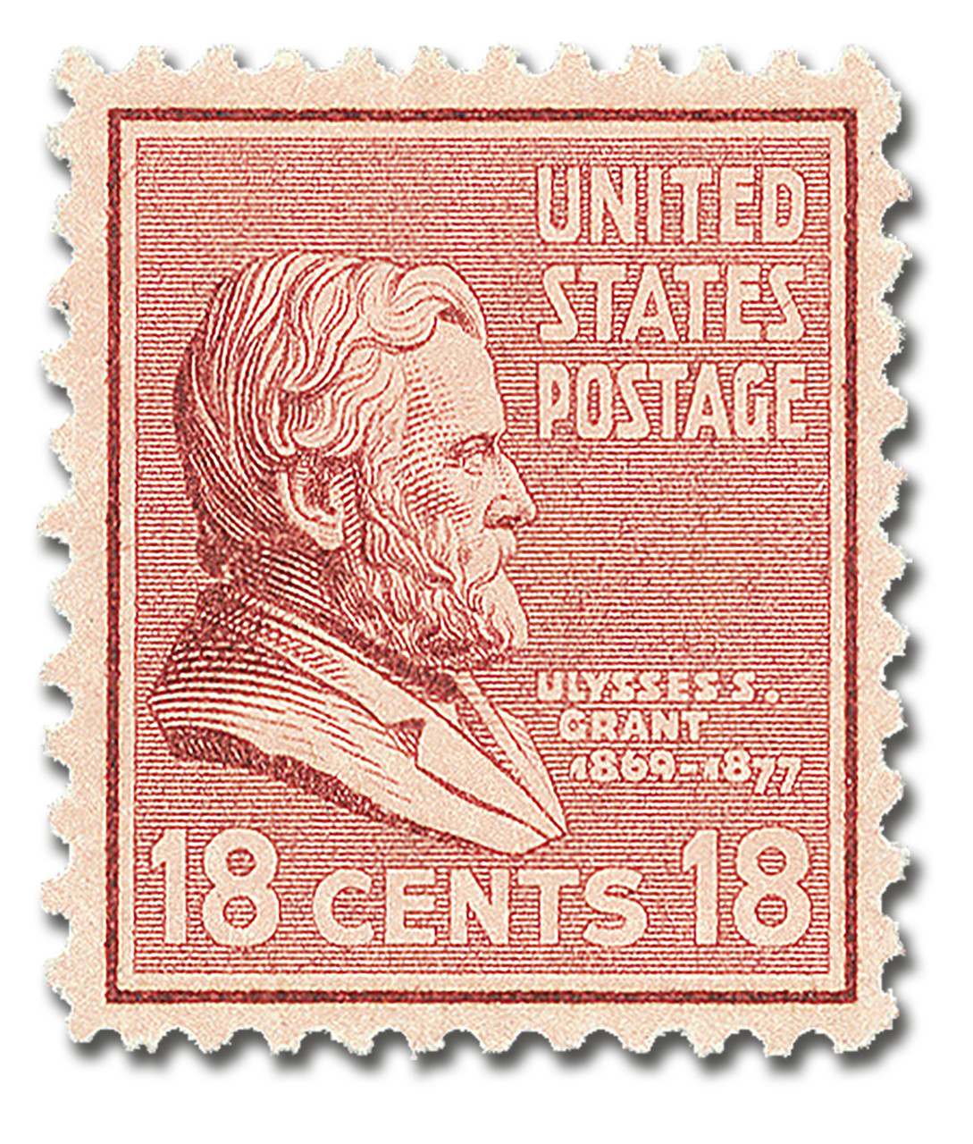 823 - 1938 18c Ulysses S. Grant, Brown Carmine - Mystic Stamp Company