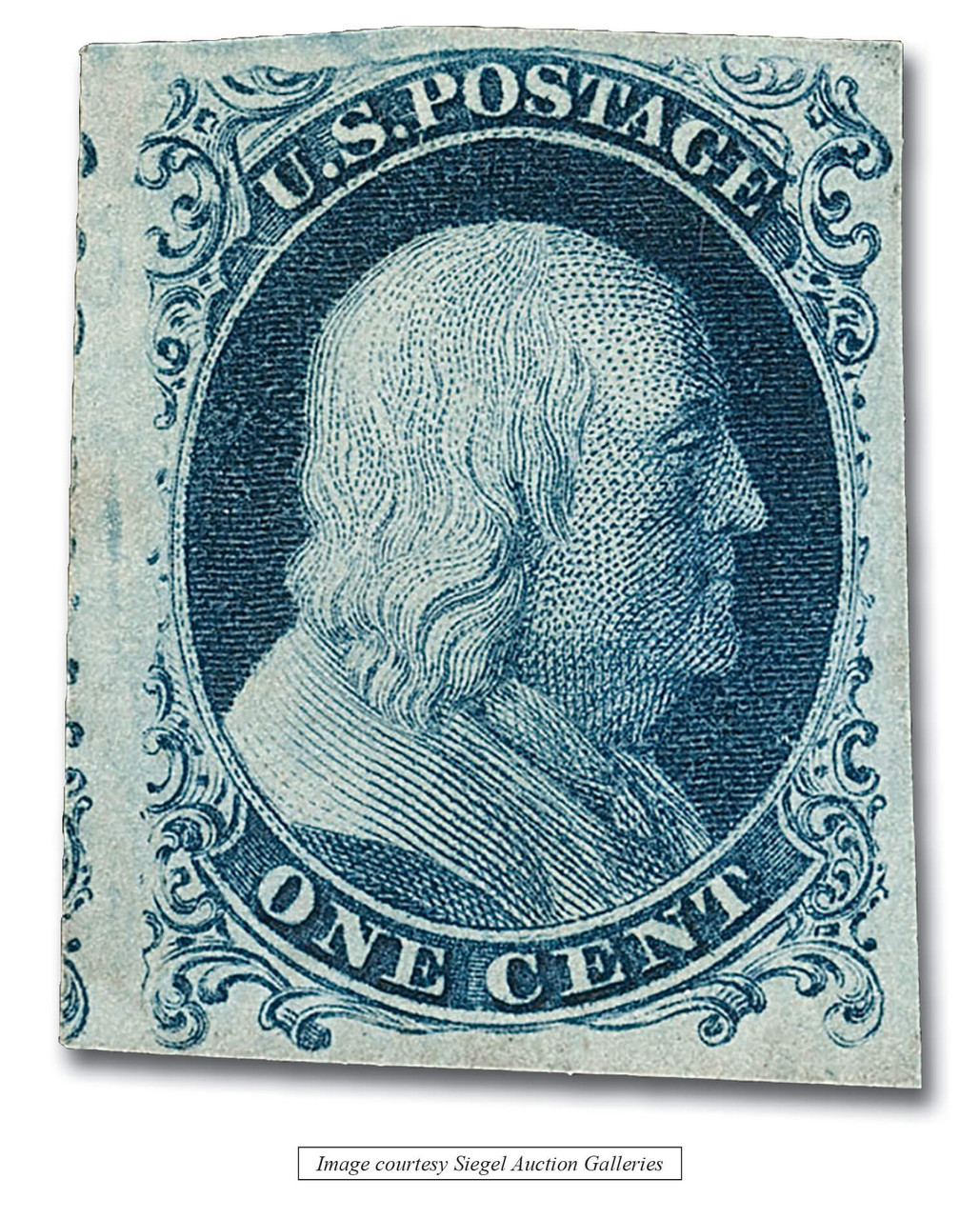 __mstagramm 6 - 1857 1c Franklin, Blue, Type Ia, Imperf. - Mystic Stamp Company