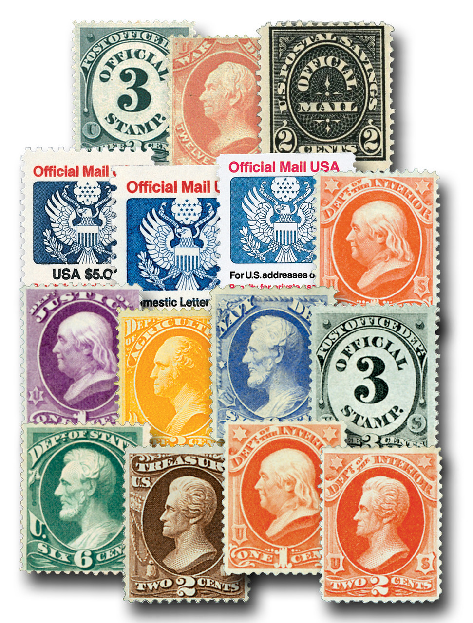 O3//144 - 1873-1991 Official Stamps, Set of 15 Stamps with Free Album Pages