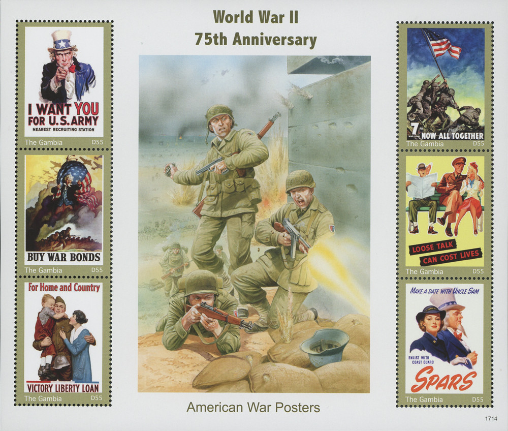 M11972 - WWII Posters 75th Anniversary Mint Sheet of 6 Stamps issued by Gambia
