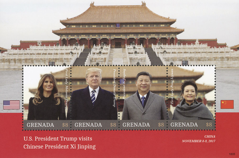 M12249 - 2018 $8 President Trump Visits Chinese President Xi Jinping sheet of 4