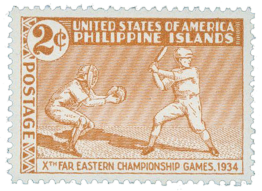 PH380 - 1934 2c Baseball Players, Yellow Brown, Philippine Islands