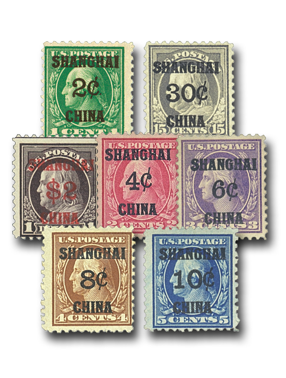 K1//16 - 1920 Shanghai Overprints, Set of 7 Stamps