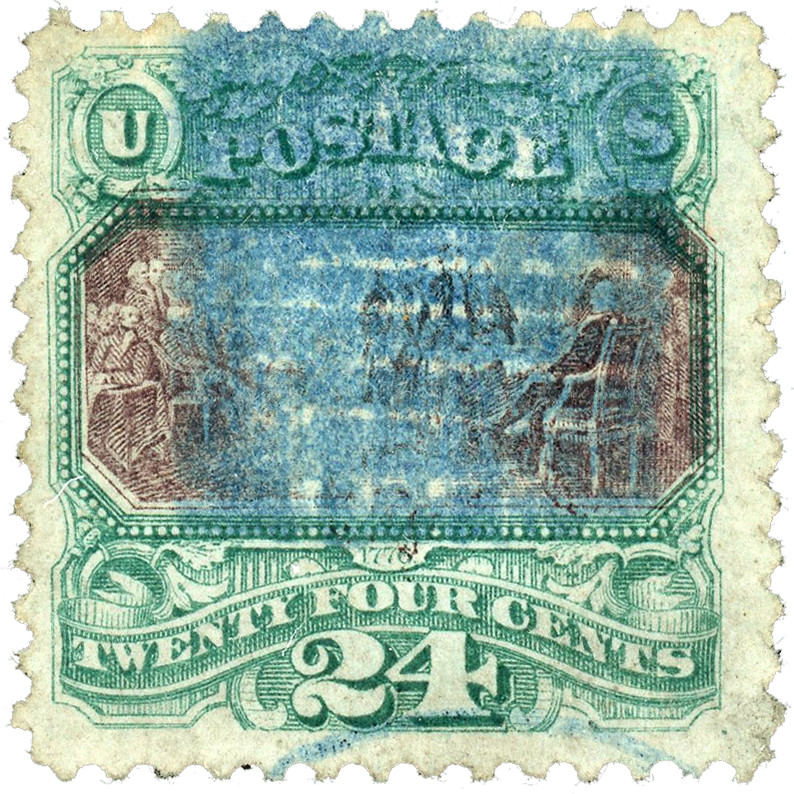 120 offer - 1869 24c Declaration of Independence, Green & Violet, Hard Wove Paper, G Grill, Perf. 12