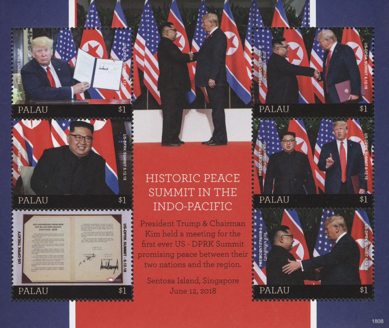M12343 - 2018 $1 President Trump and Chairman Kim at the Historic Peace Summit sheet of 6