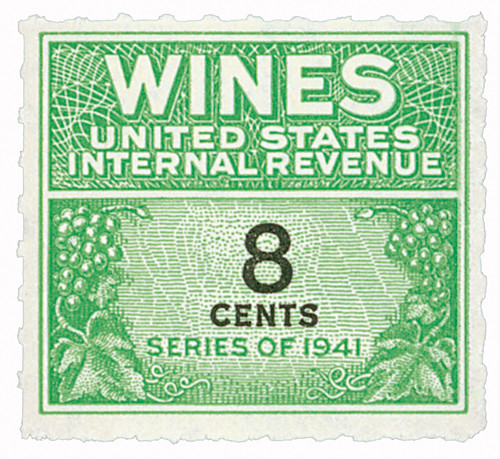 RE121 - 1942 8c Cordials, Wines, Etc. Stamp, Green & Black, Rouletted 7