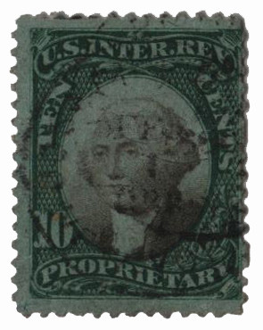 RB7a - 1871 10c Proprietary Revenue Stamp, Green & Black, Violet Paper