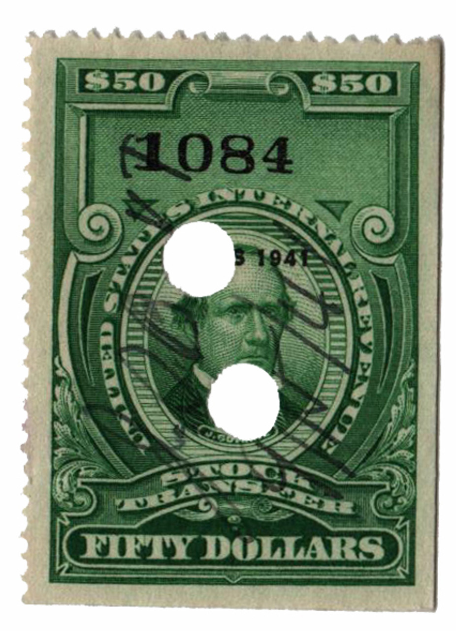 RD112 - 1941 $50 Stock Transfer Stamp, bright green, watermark, perf 12
