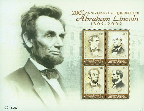 M11041 - 2009 Micronesia Abe Lincoln Mint Sh of 4
