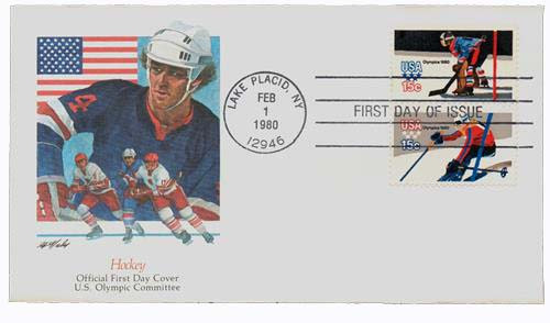 1796,98 - 1980 15c 13th Winter Olympic Games: Downhill Skier & Hockey, First Day Cover