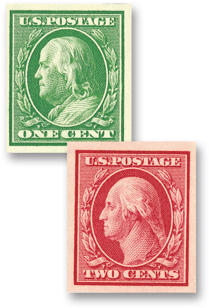 切手60 383-84 - 1910 Regular Issuses, Single Line Watermark, Imperf