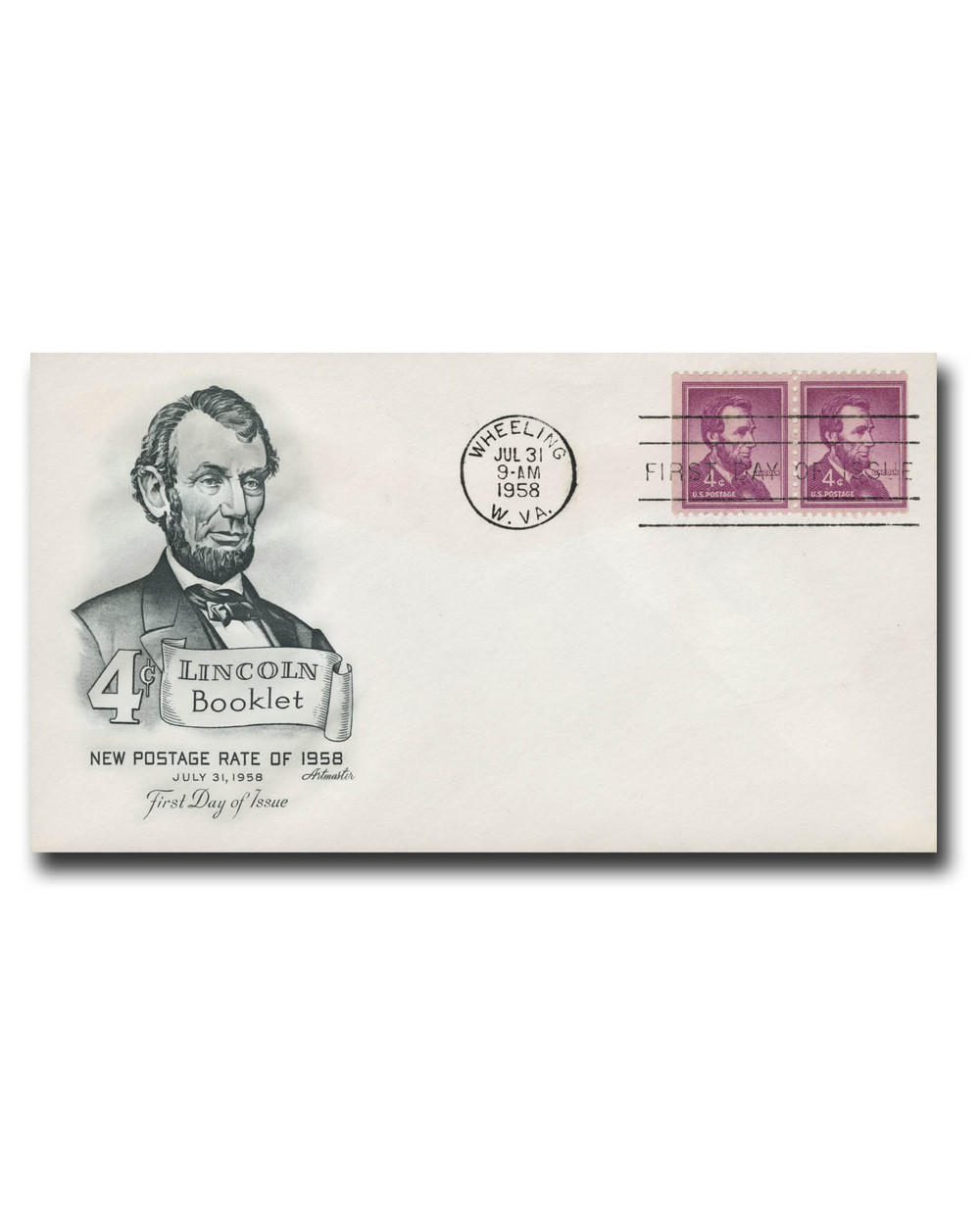 1036bs - 1954 4c Liberty Series: Abraham Lincoln, Booklet Single, First Day Cover