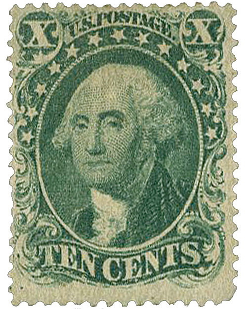 85D - 1867 10c Washington, Green, Z Grill, Perf. 12 - Mystic Stamp
