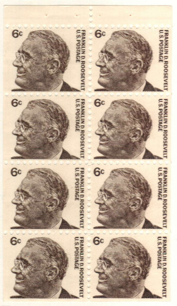1284b - 1966 6c Prominent Americans: Franklin D. Roosevelt, Booklet Pane of 8 Stamps