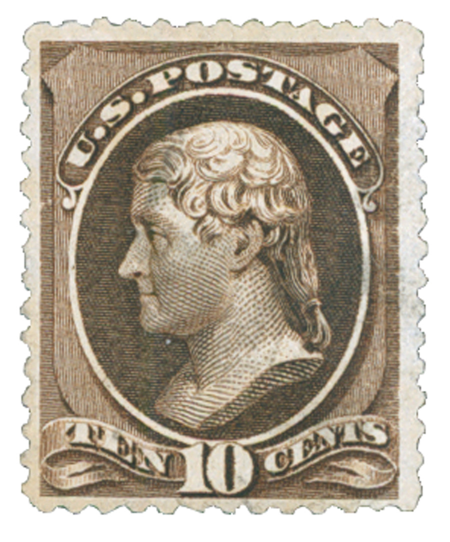 209b - 1882 10c Thomas Jefferson, Black Brown, Re-Engraved, Soft